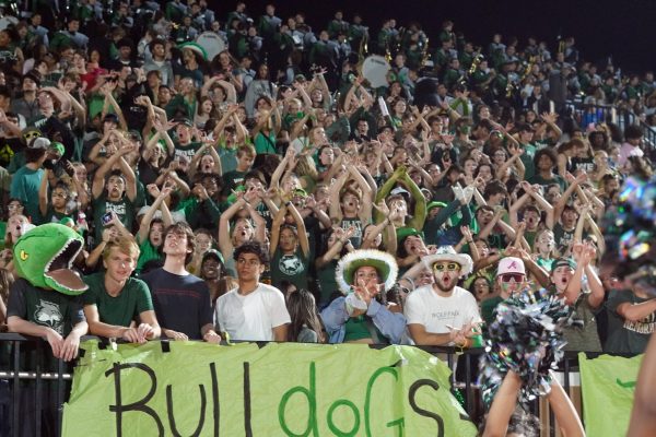The SFHS student section showed out in the edlam games theme: Green-Out 