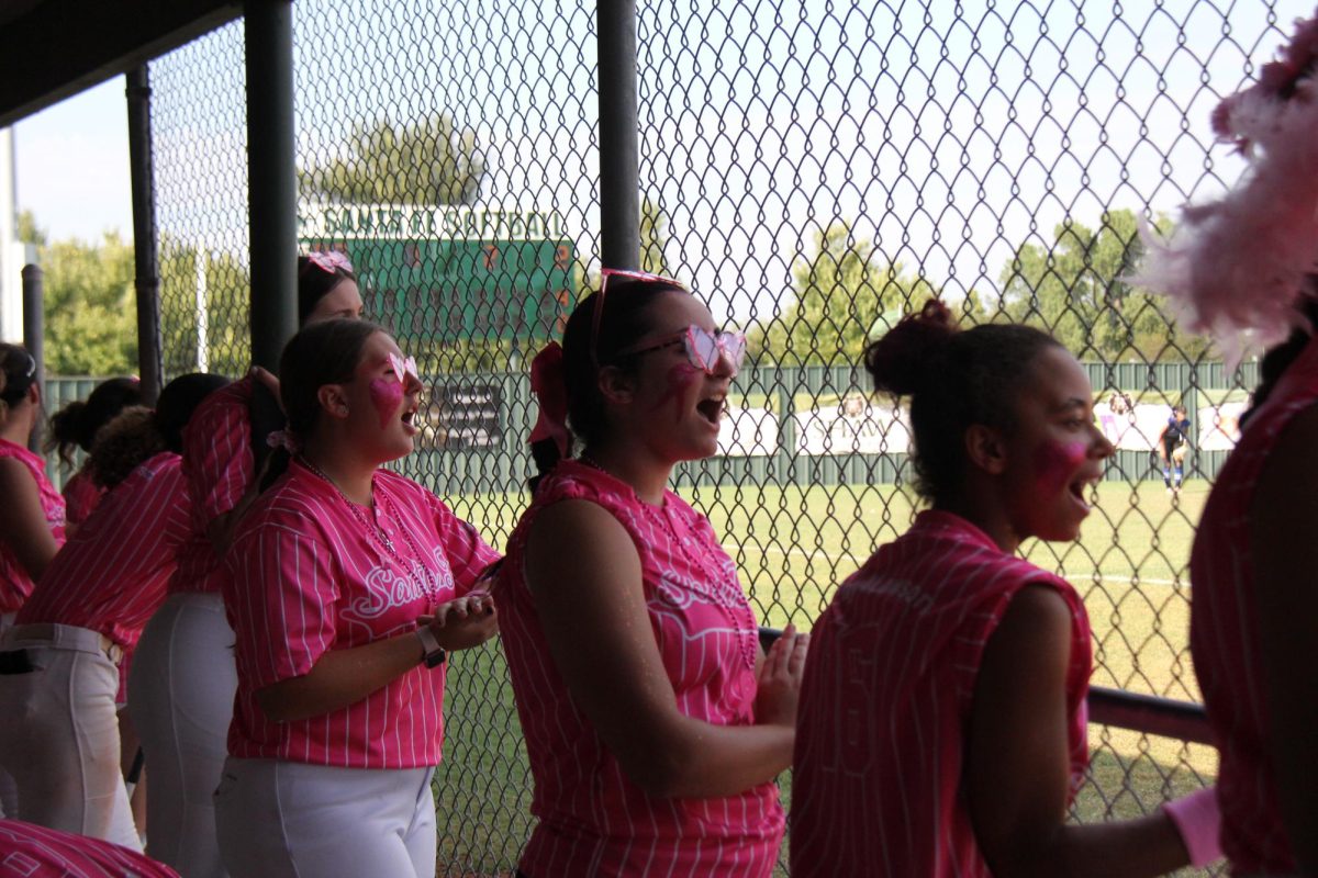 SFHS+Softball+girls+cheer+on+their+teammates+