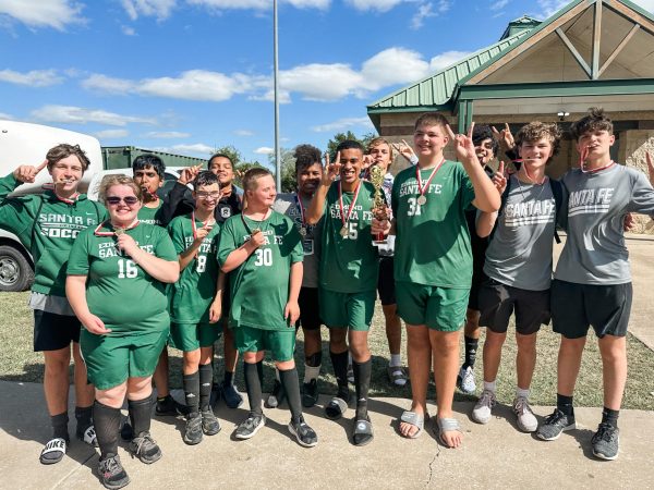Santa Fes Unified soccer team celebrates their win. Photo provided by Brookelyne Lawson.