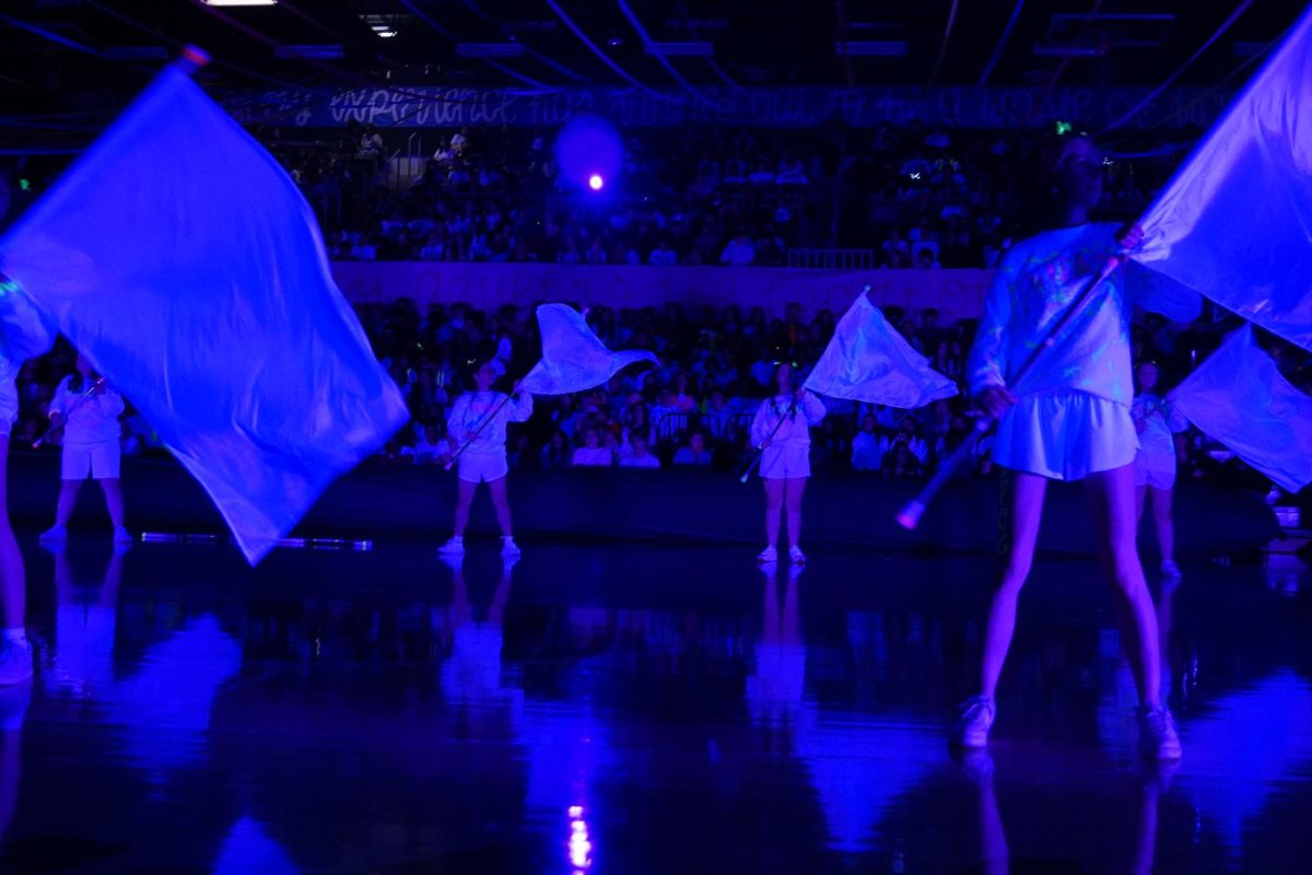 Color Guard waving their flags during the Blacklight performance.