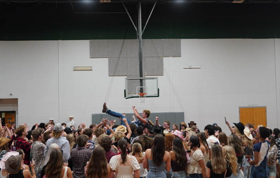 Sophomore Michael Swartz, crowd surfing to "Can't Hold Us" by Macklemore.