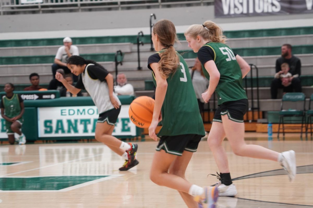 Annie Fleenor dribbling up the court.