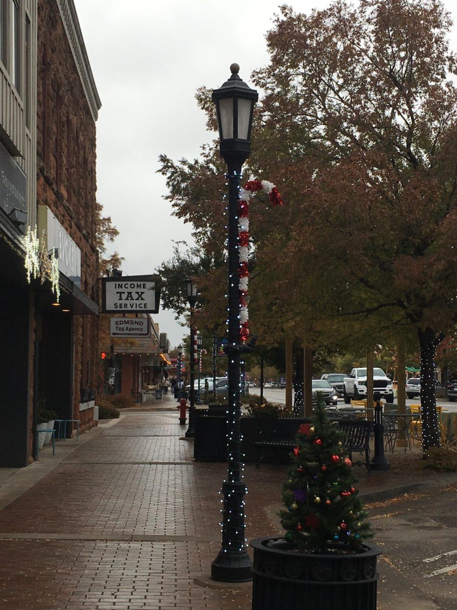 Downtown Edmond decorated for the holidays.