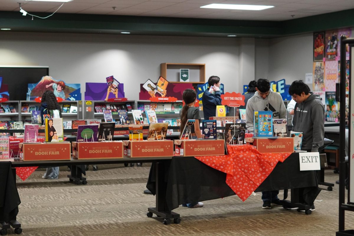 Students shopping at the book fair.