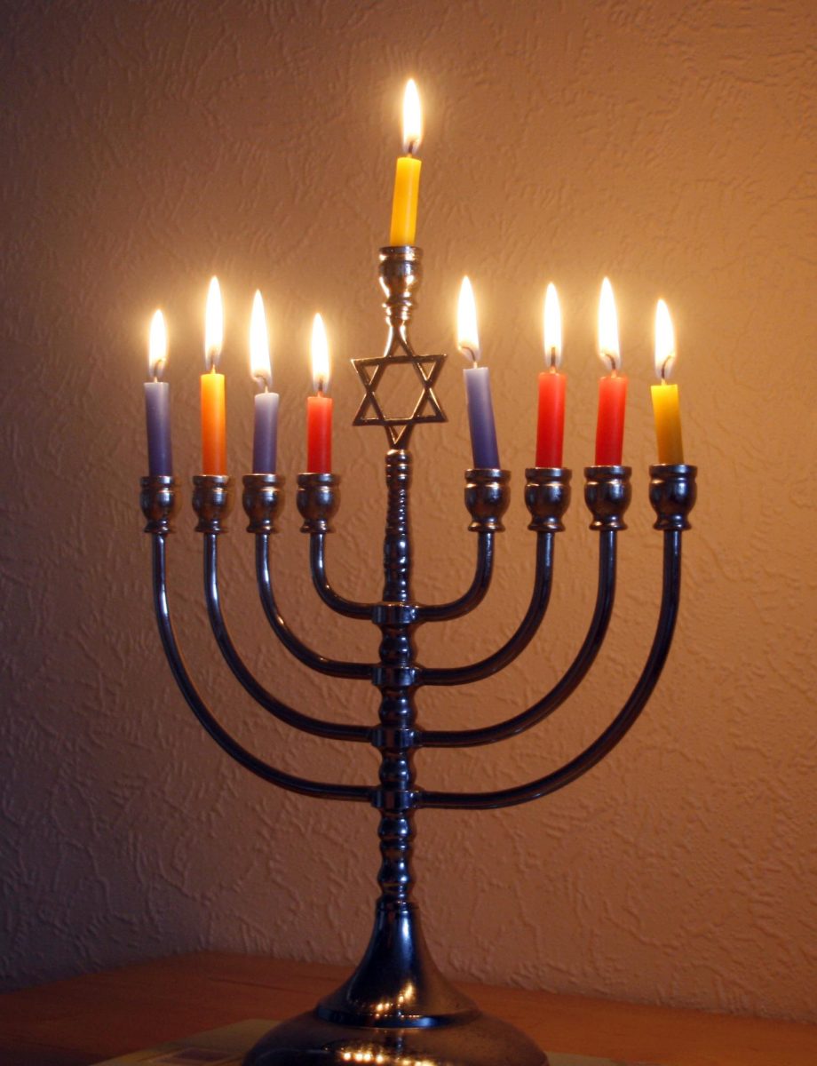 A lit Menorah.