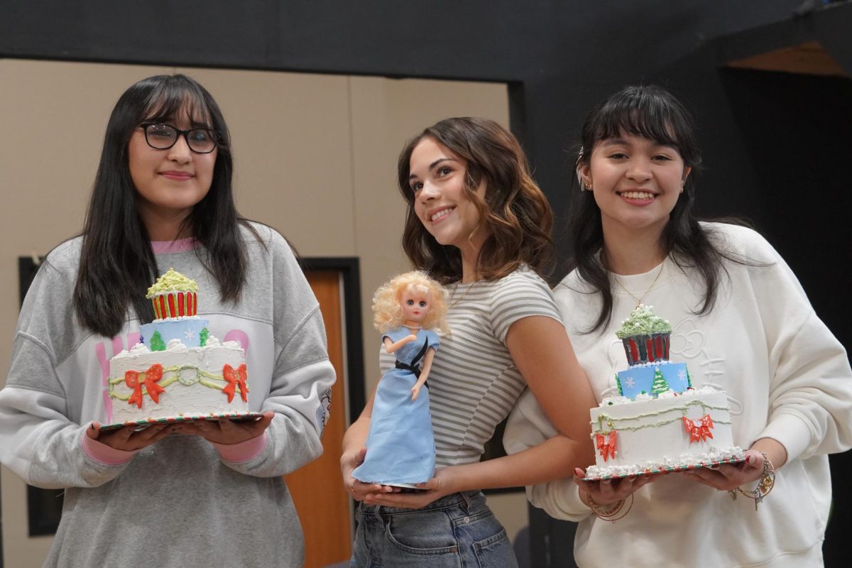 Seniors and theatre production students Carmyn Beaver, Maliyah Moore and Melanie Redwine posing with their semester one finals.