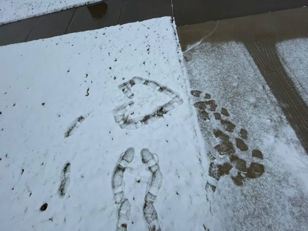 Footprints in the snow.