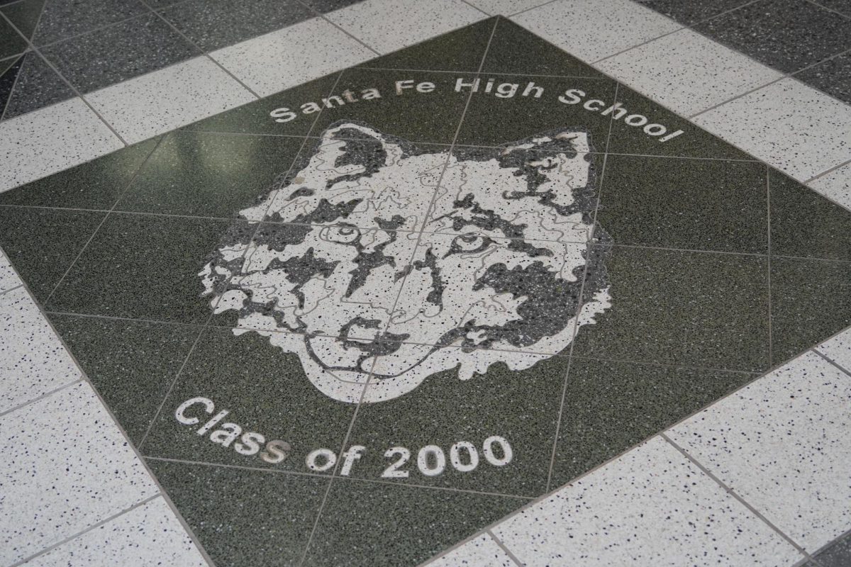 Santa Fe tile in the front of the school.