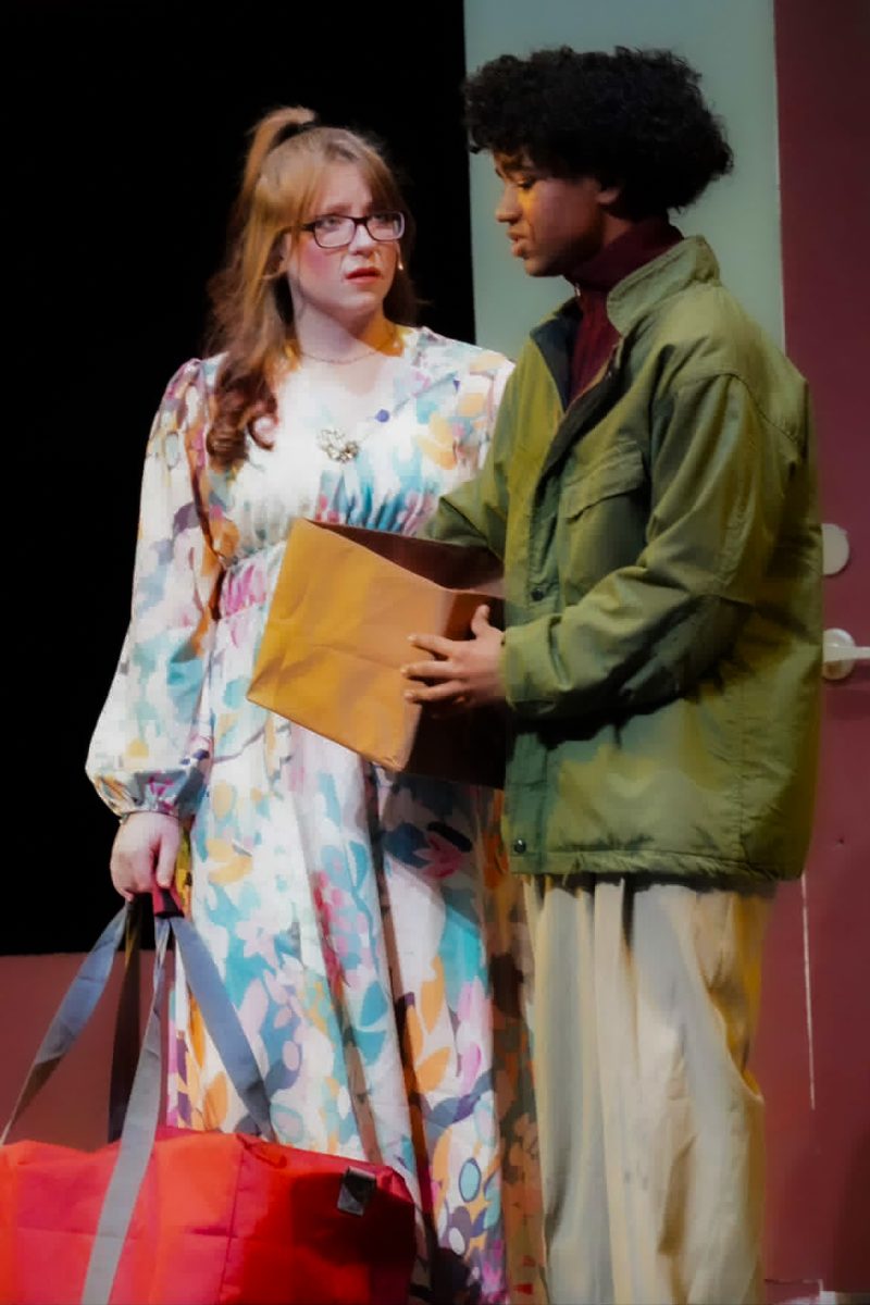 Sophomores Josey Crawford and Victor Foreman posing during Noises Off.