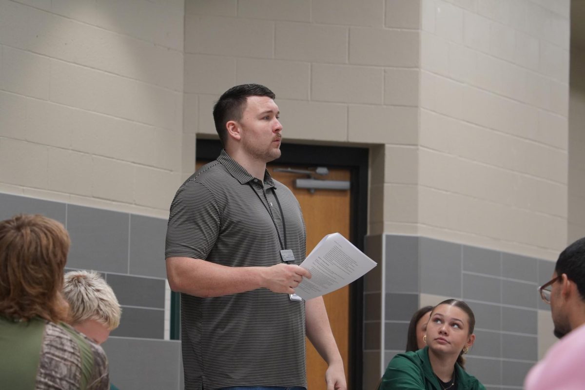 Student council (STUCO) sponsor Drew Rosko speaking about the expectations of STUCO.