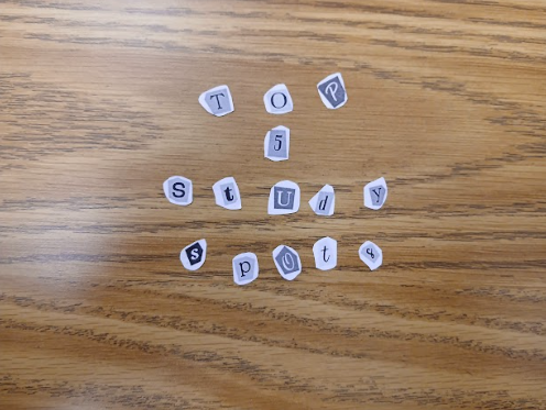 Scrapbook letters spelling out "Top 5 study spots"