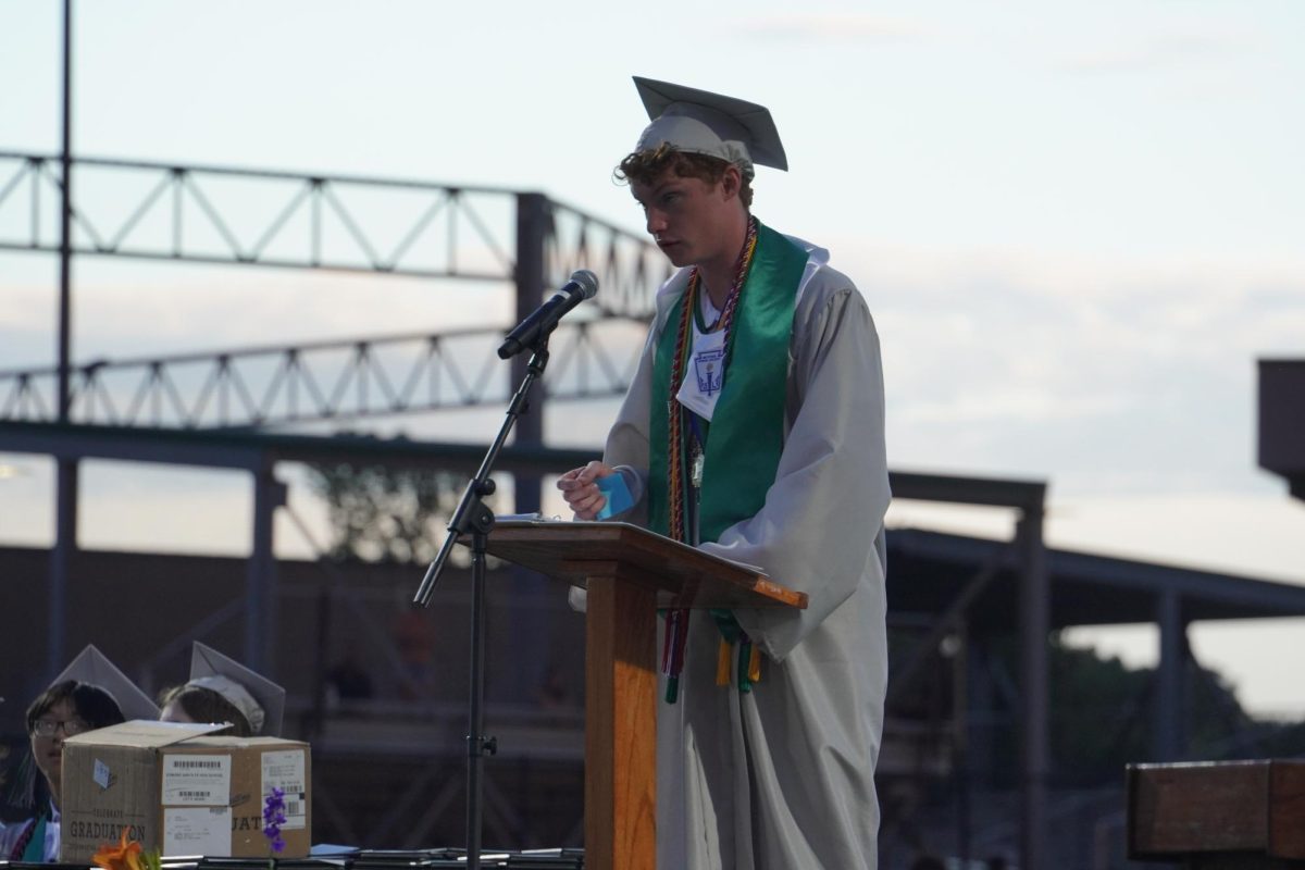 Senior Colin Slatev giving his valedictorian speech at graduation. 