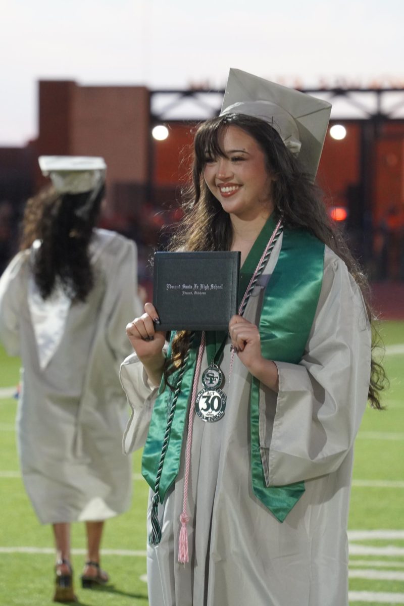 Senior Averie Knapp posing for a picture with her high school diploma. 
