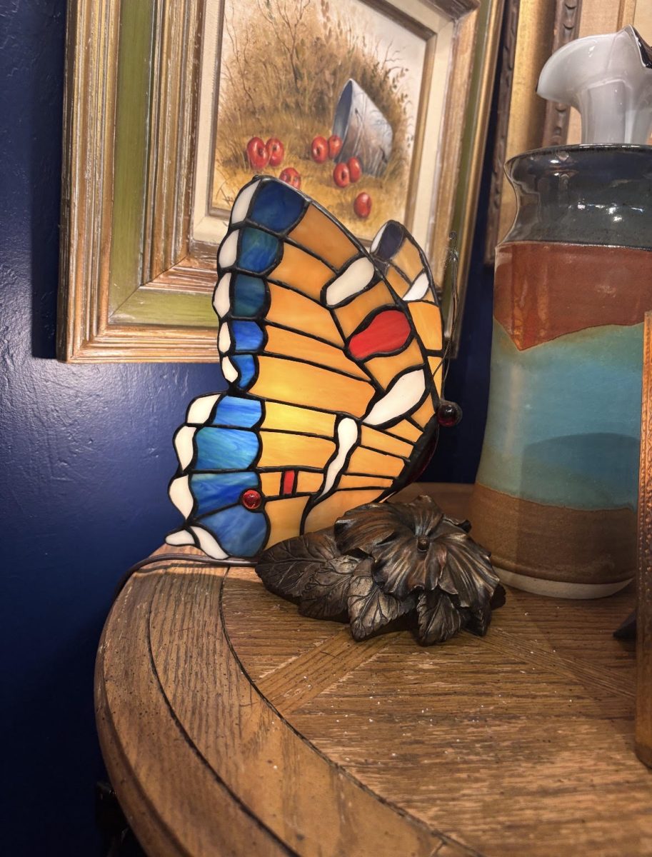 Stained glass butterfly lamp found at the Griffin Antique Mall